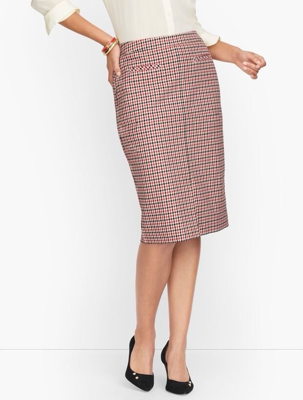 Talbots Gingham Twill Pencil Skirt Red Size 6 Preppy Office Career