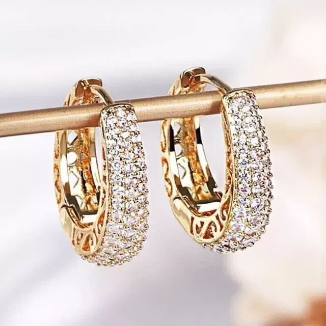 2CT Round Cut Lab Created Diamond Huggie Hoop Earrings 14K Yellow Gold Plated