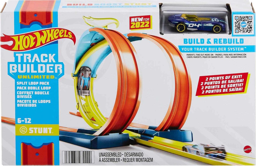 Toy Car Track Set, Track Builder Playset, Split Loop Pack & 1:64 Scale Vehicl...