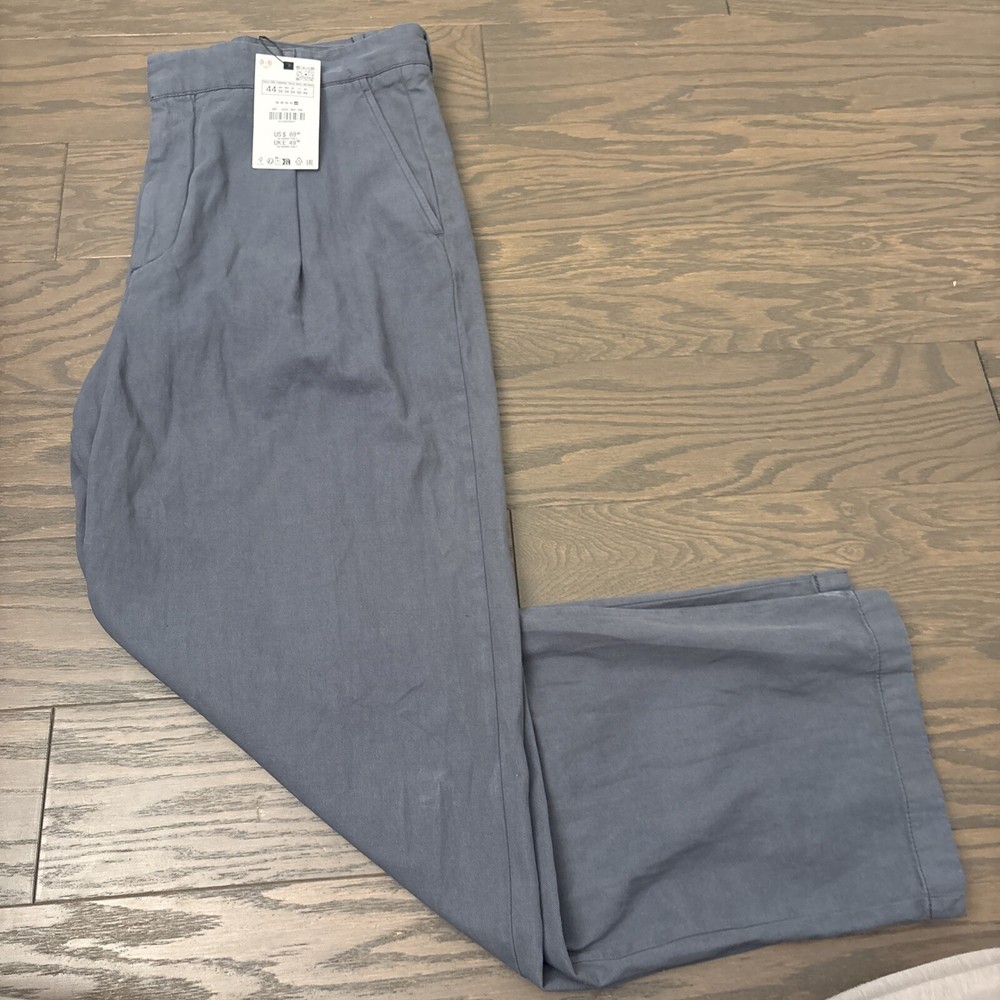 NEW Zara Man Pants Mens 34 x 30 Gray Pleated Straight Leg Preppy Y2K Chino NWT