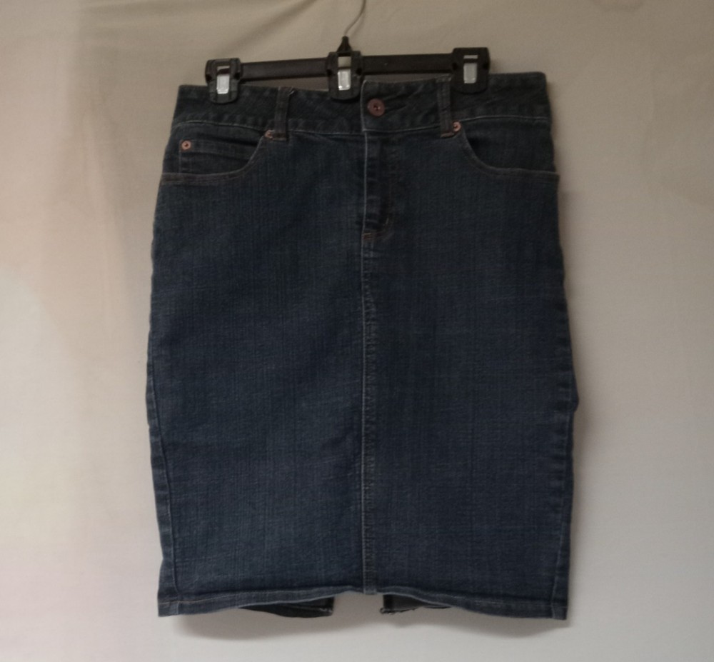 Mixit Womens Size 6 Denim Skirt Straight Pencil Full Pockets Stretch Back Slit