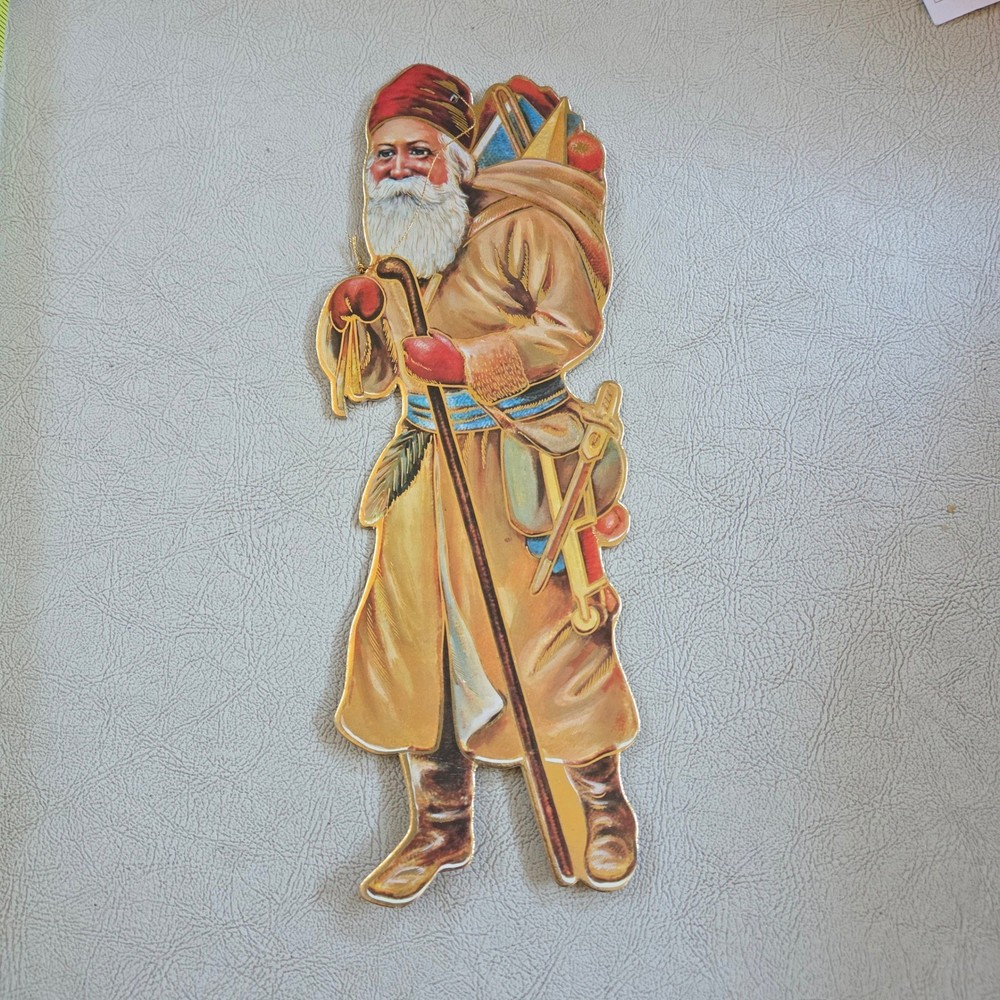 Vintage Merrimack Santa Claus Christmas Ornament Cardboard Folk Art Decor