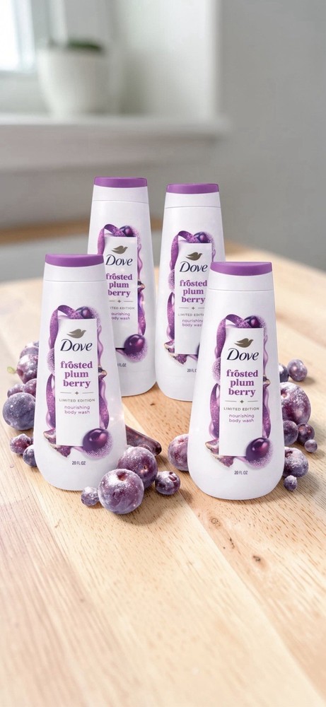 4 Dove Beauty Holiday Treat Limited Edition Frosted Plum Berry Body Wash 20 oz