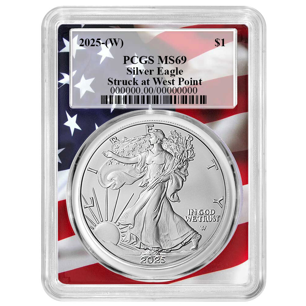 Presale - 2025 (W) $1 American Silver Eagle PCGS MS69 Flag Frame
