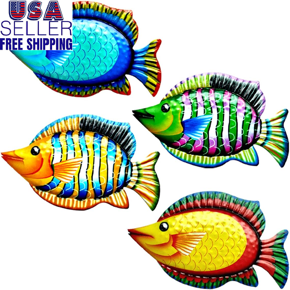 Hhgrowe 11.8 Inches Hand-Painted Metal Fish Art Wall Decor Coastal Ocean Sea Han