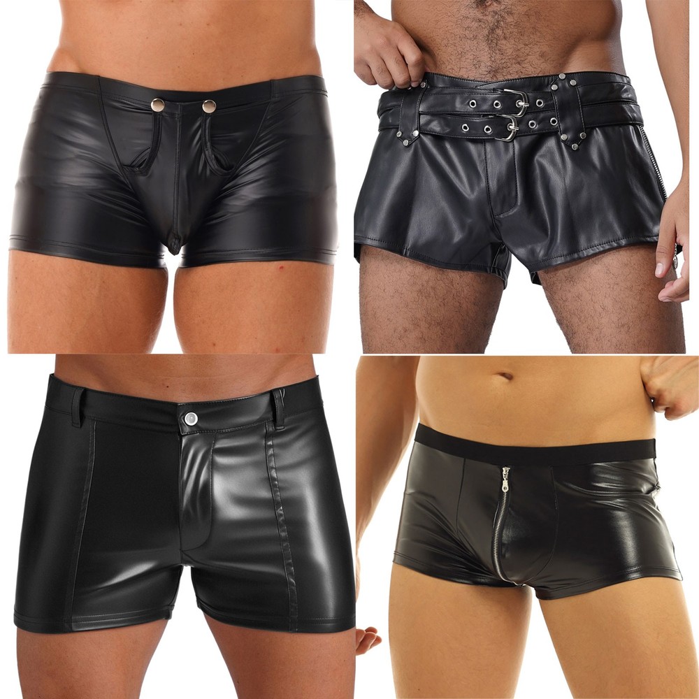US~ Mens Faux Leather Booty Shorts Pants Boxer Briefs Hot Pants Party Clubwear