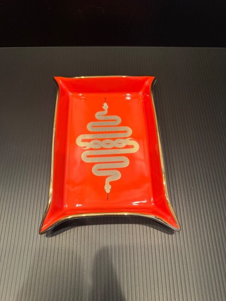 Jonathan Adler Snake Serpent Valet Porcelain Tray Orange And Gold