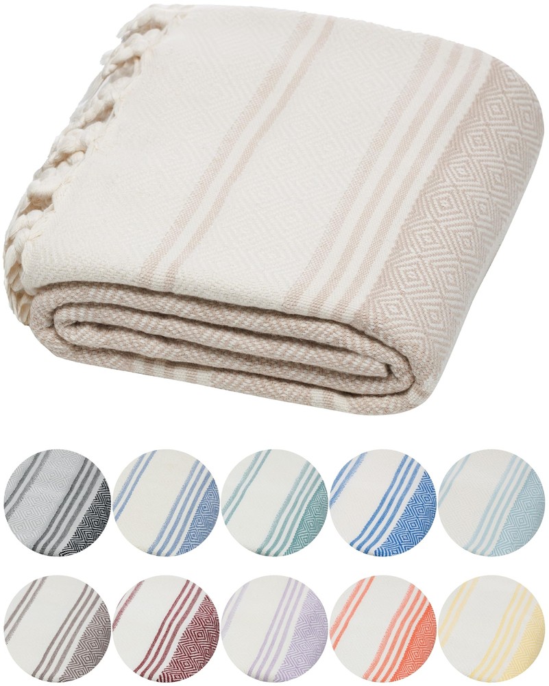 Organic Diamond Weave Turkish Bath Towel 71x36 Oeko-TEX Certified Beige