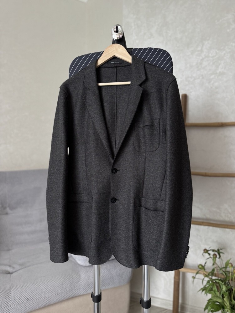 Emporio Armani Grey Virgin Wool Techno Tailoring Blazer Size 52 L