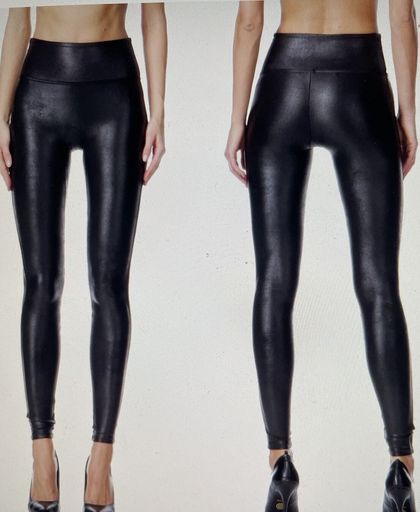 Spanx Faux Leather Shiny Leggings for Women Size Medium Black 26 Inch Waist
