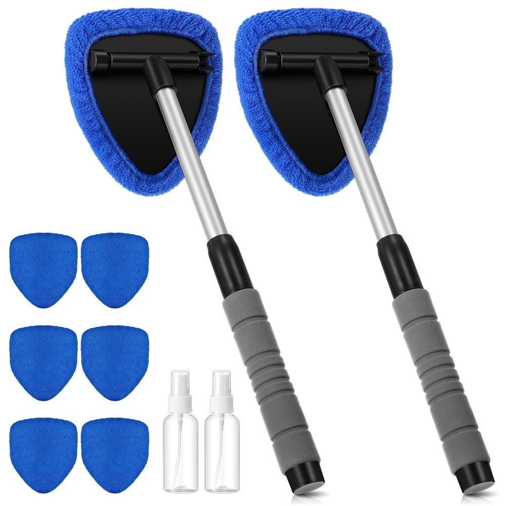 10-Piece Car Window Cleaner Kit with 6 Microfiber Bonnets & 2 Spray Bottles