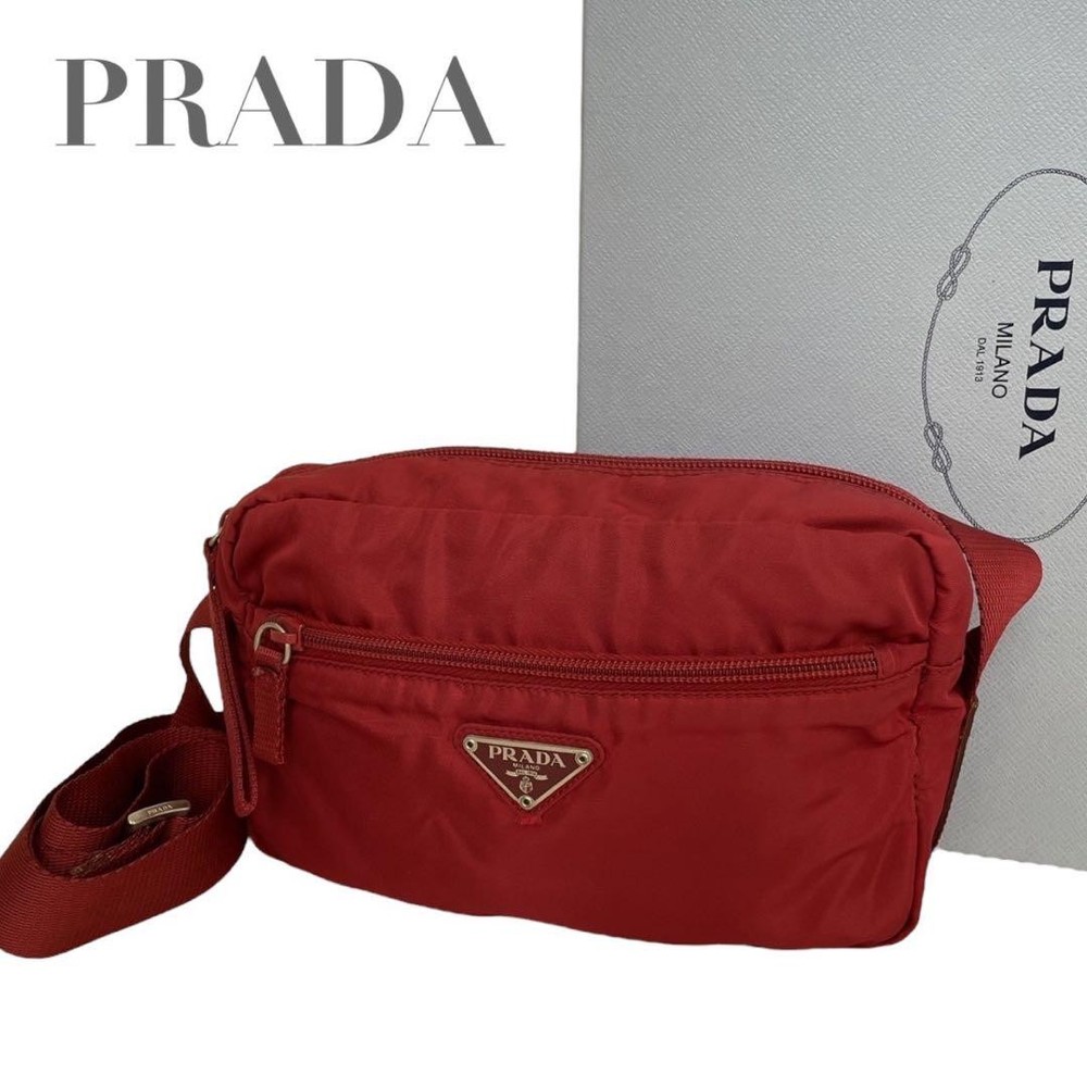 Prada Authentic Red Nylon Triangle Logo Crossbody Shoulder Bag