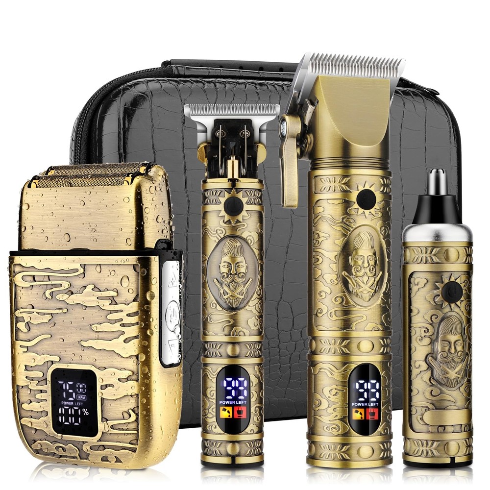 Professional Men's Hair Clipper Set with T-Blade Trimmer & Electric Shaver