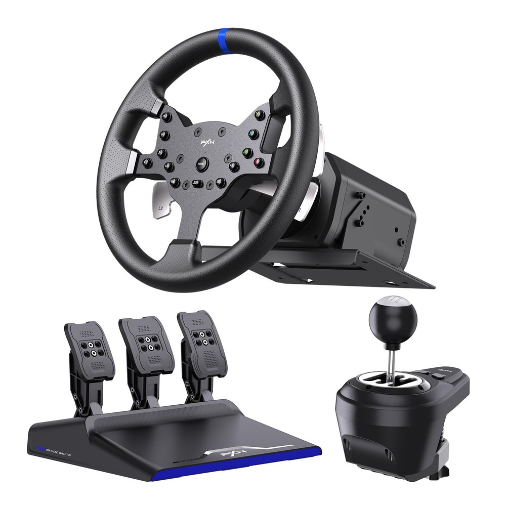PXN V99 PC Racing Wheel, Real Force Feedback Steering Wheel with Pedals and S...
