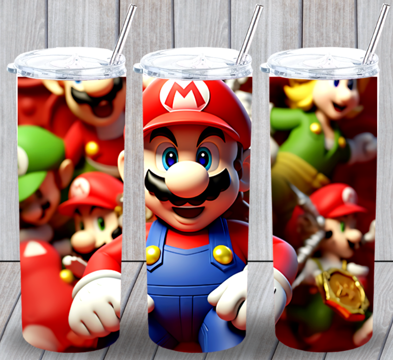 Mario #12 Multicolor 20oz Insulated Tumbler With Lid Clear Straw New