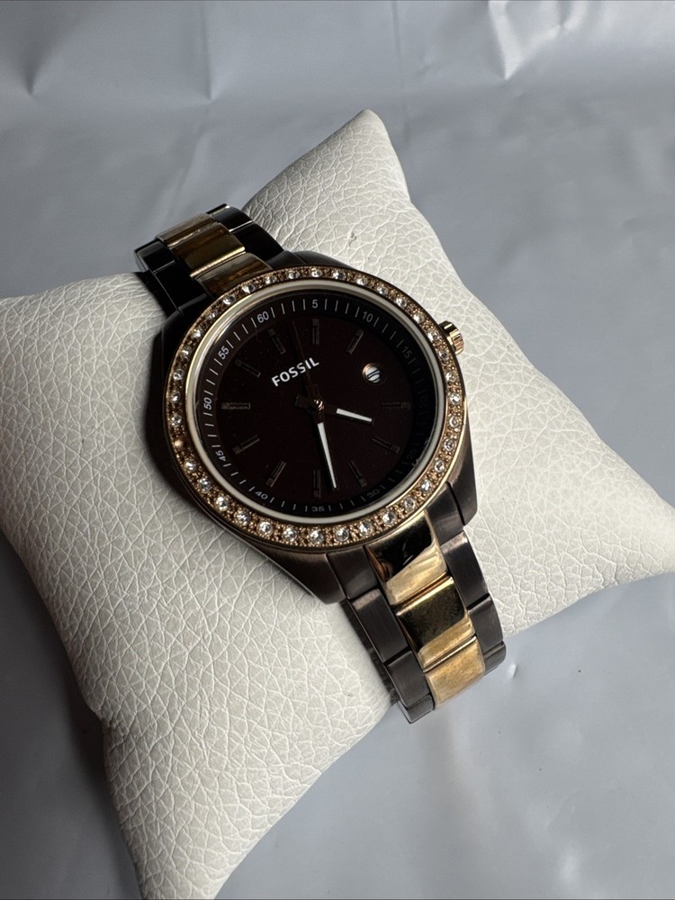 Fossil ES-3000 Rose Gold Brown Quartz Watch with Date Function