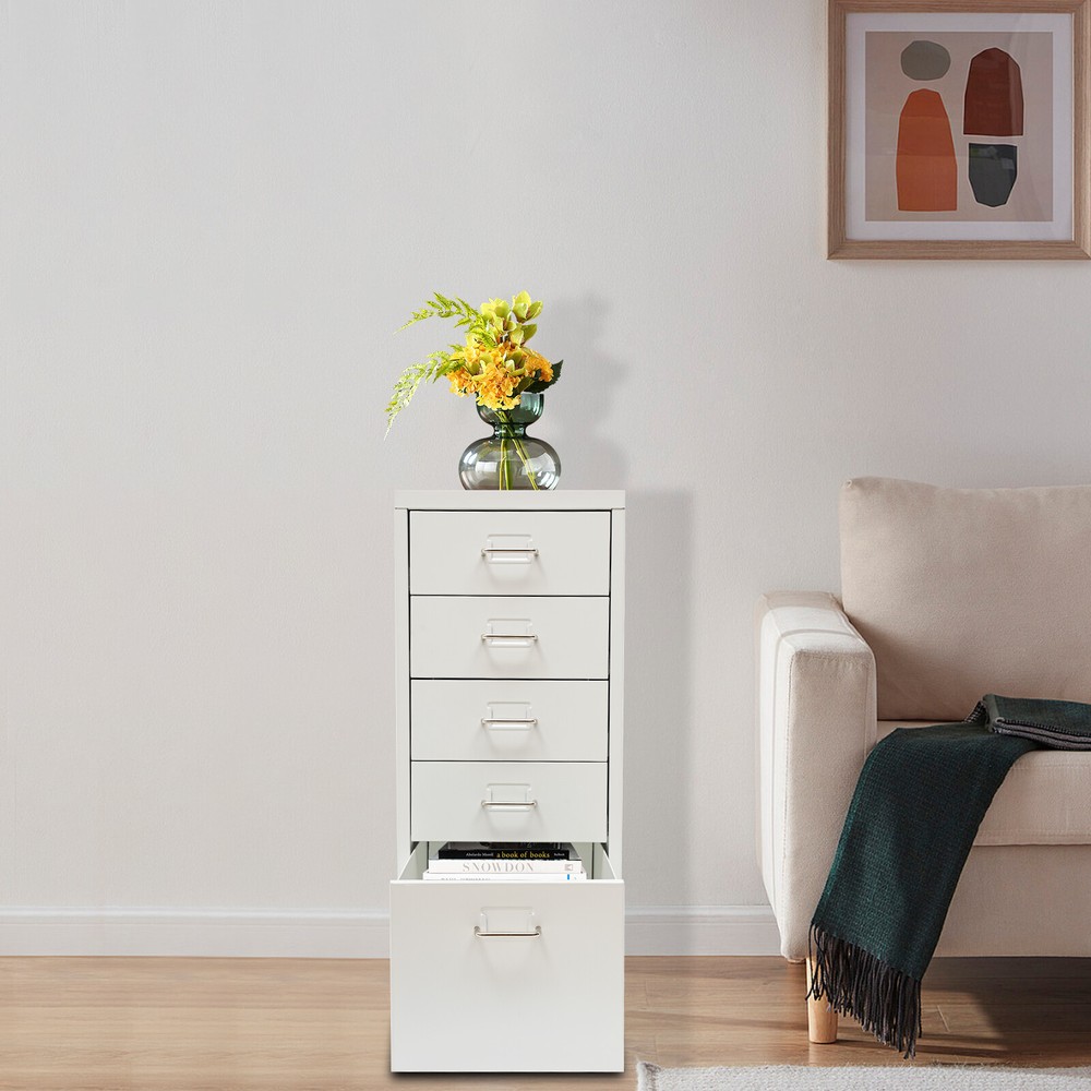 5-Layer White Modern Storage Cabinet with Movable Drawers for Versatile File Organization and Stylish Space Saving