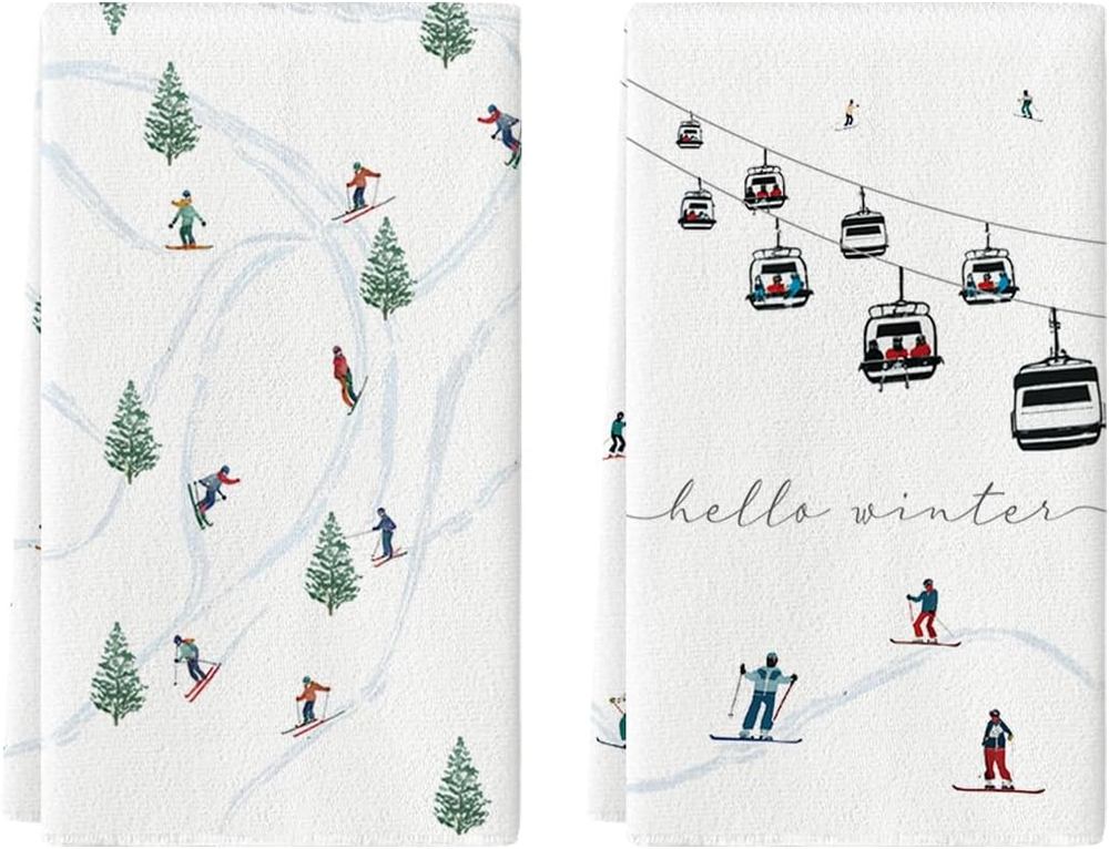 Xmas Trees Ski Winter Kitchen Towels Dish Towels, 18X26 Inch Farmhouse Christmas