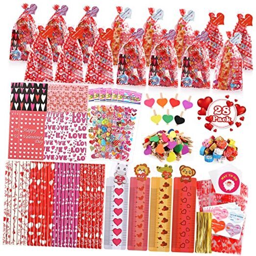 Valentines Day Gifts for Kids 28 Pack Assorted Valentines Day Stationery Set,
