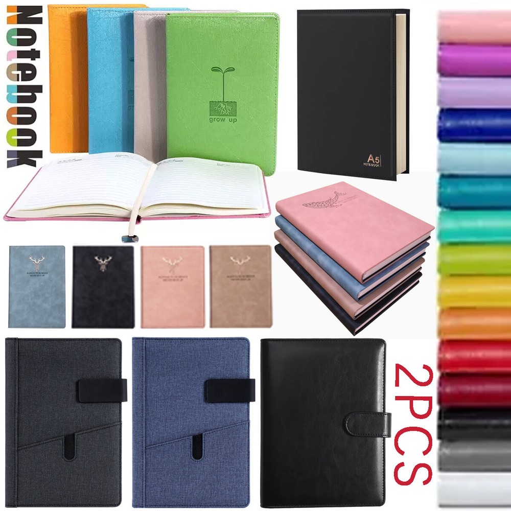 2PCS Lined Journal Notebook for Writing A5 100 GSM Thick Paper Hardcover Leather