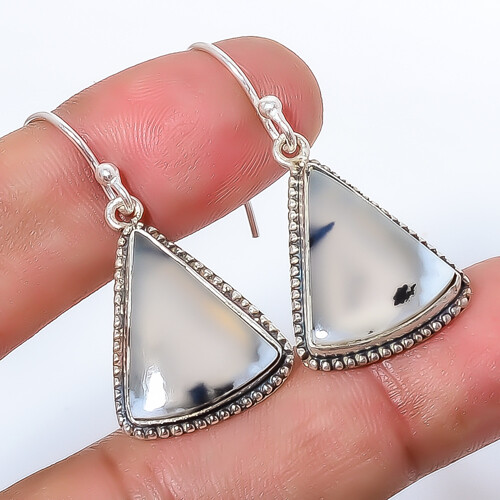 Merlinite Dendritic Opal -Brazil Gemstone 925 Sterling Silver Earring 1.56