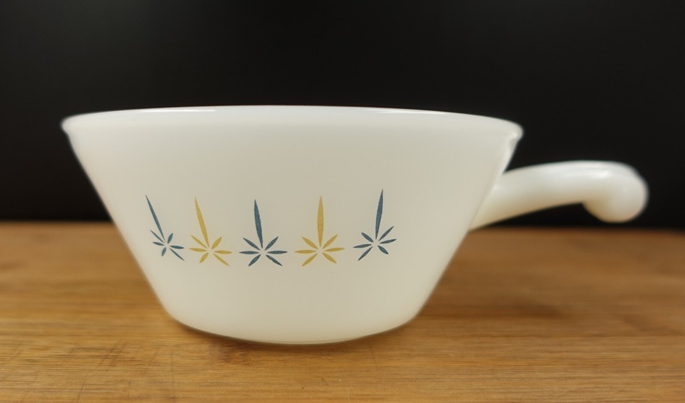 Vintage Anchor Hocking Fire King Candle Glow Atomic Soup Bowl with Handle  