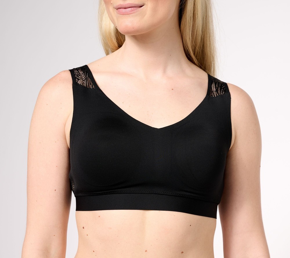 Breezies Women's Plus Sz Bra 1X  Lightly Padded with Lace Back Black A468932