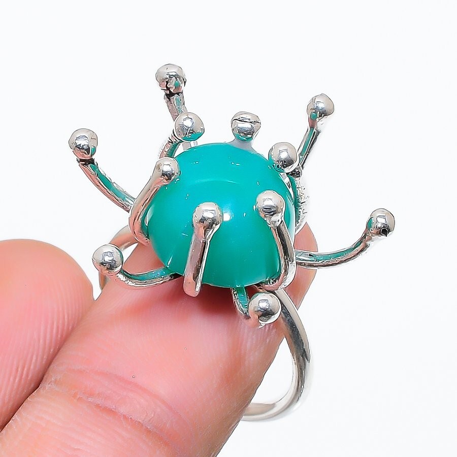 Green Druzy Gemstone Handmade Ring Size 7 KR-100