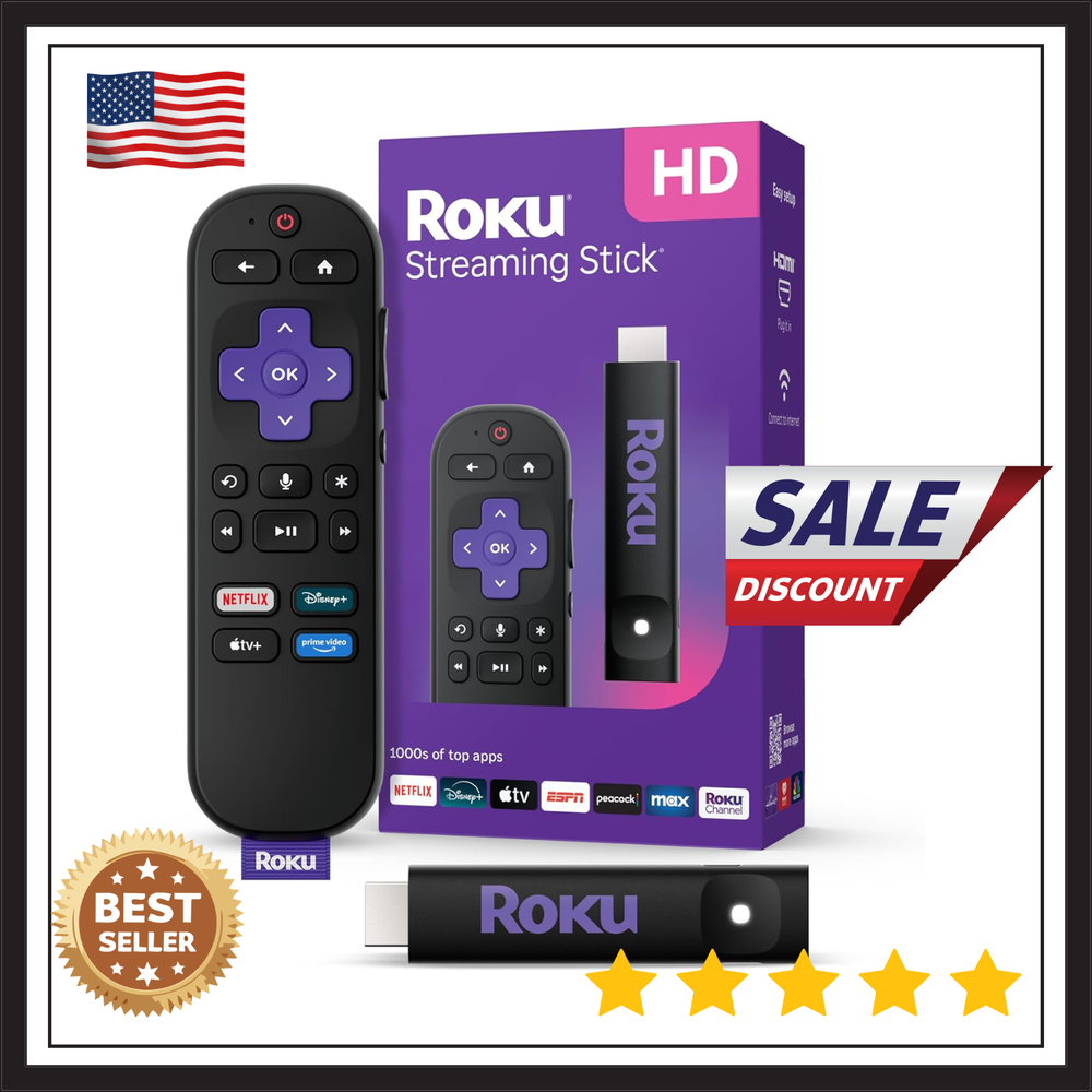 Roku 3840R Streaming Stick HD Media Player with Voice Remote – 2025 Model