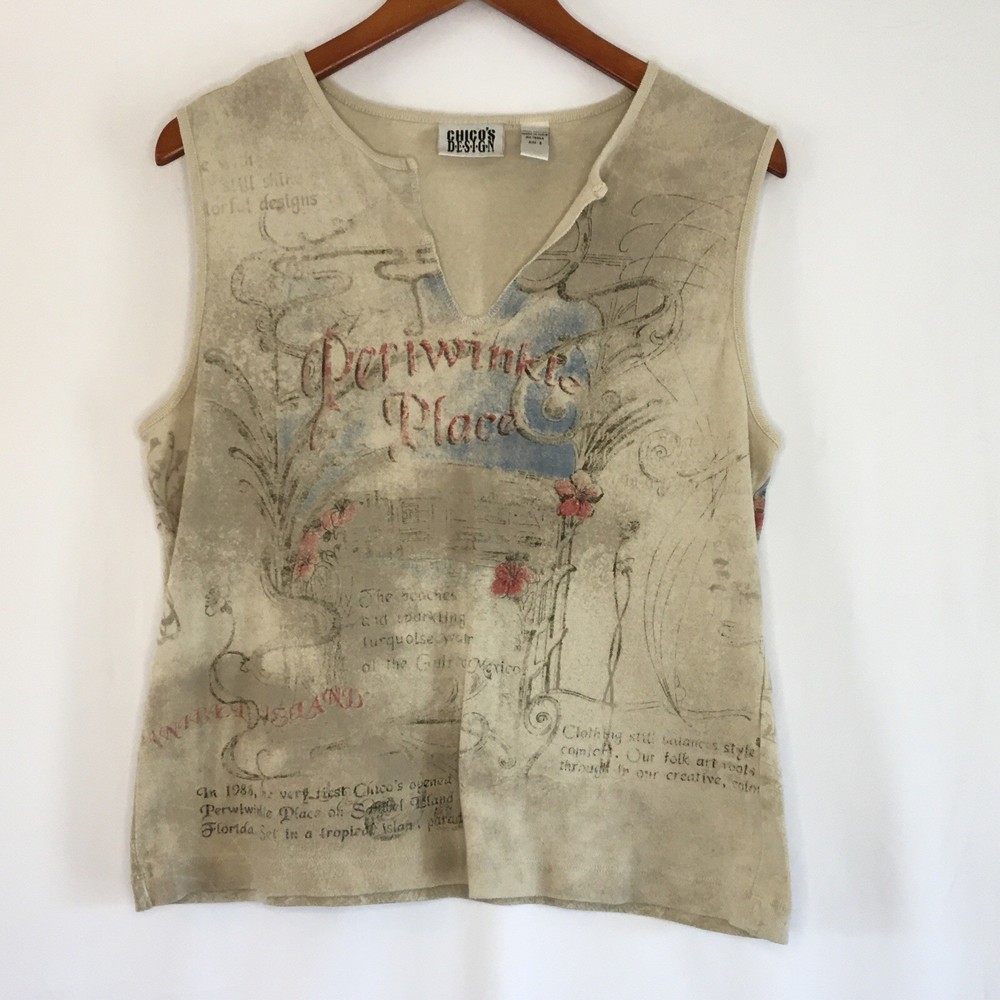 CHICOS DESIGN Womens Graphic Tank Top Size 2