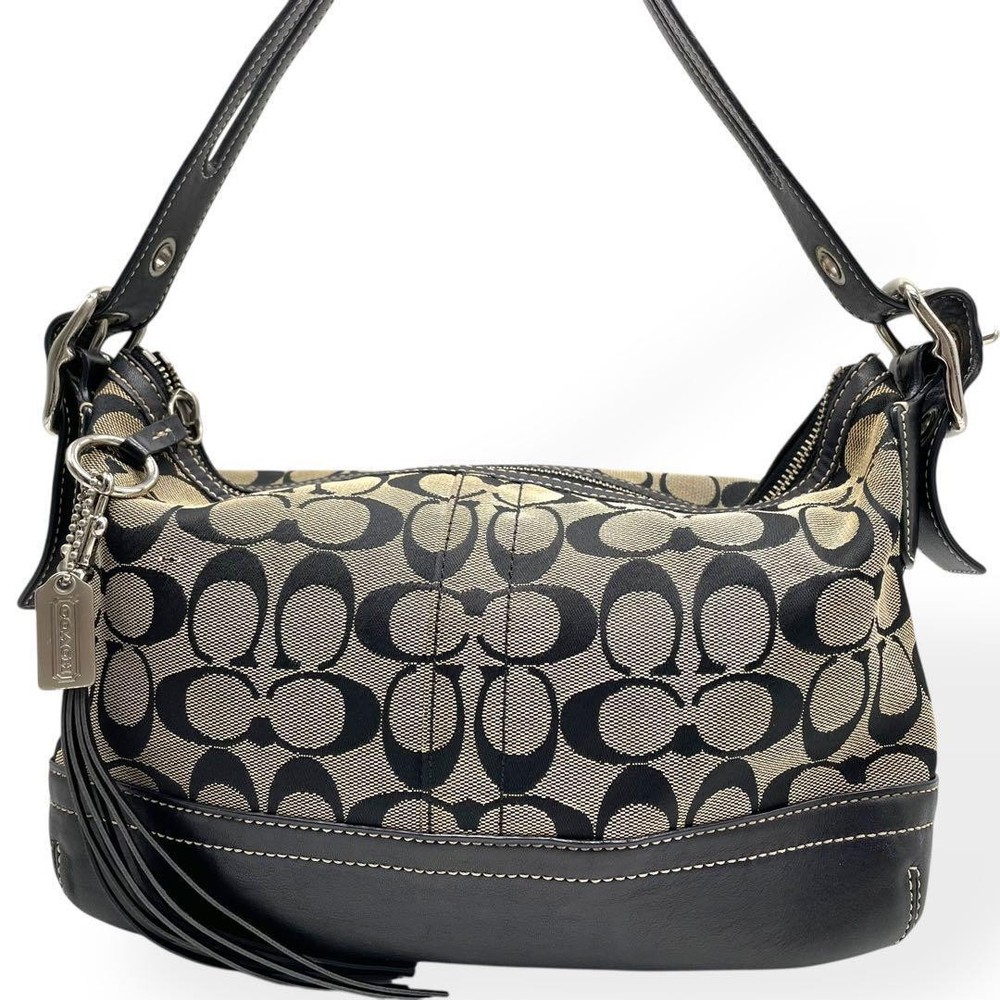 COACH Black Canvas and Leather One Shoulder Bag
