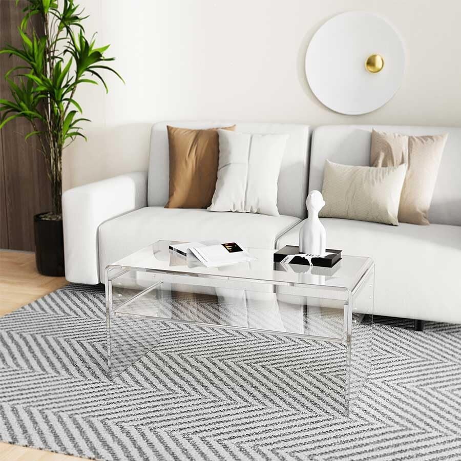 Clear Acrylic Coffee Table with Storage Shelf, 31.5