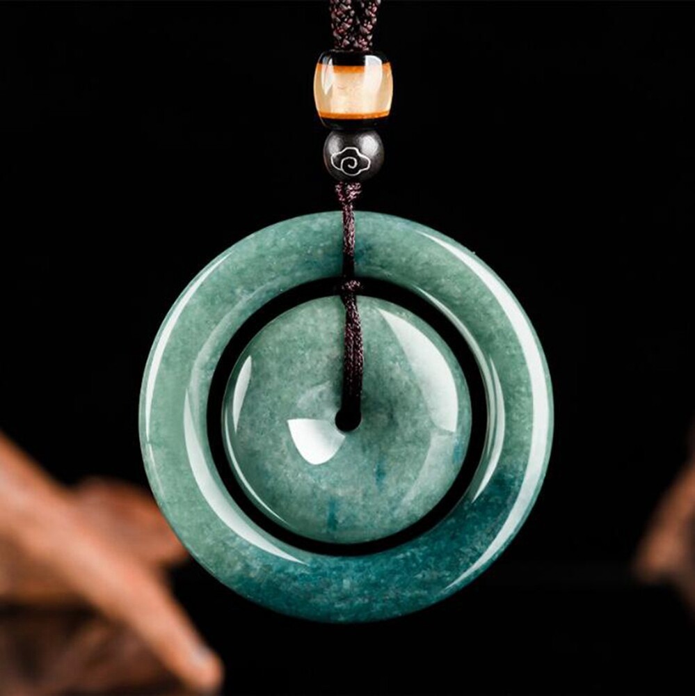 Certified Green Natural Burma Jadeite Lucky Peace Circle Pendant Necklace