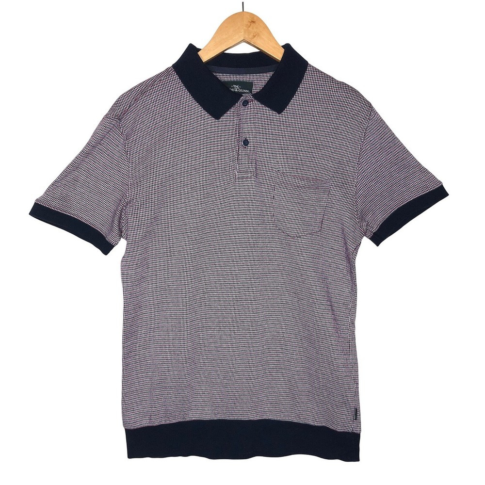 Rodd & Gunn Medium Houndstooth Sports Fit Polo Shirt Golf Cotton Navy Red Preppy