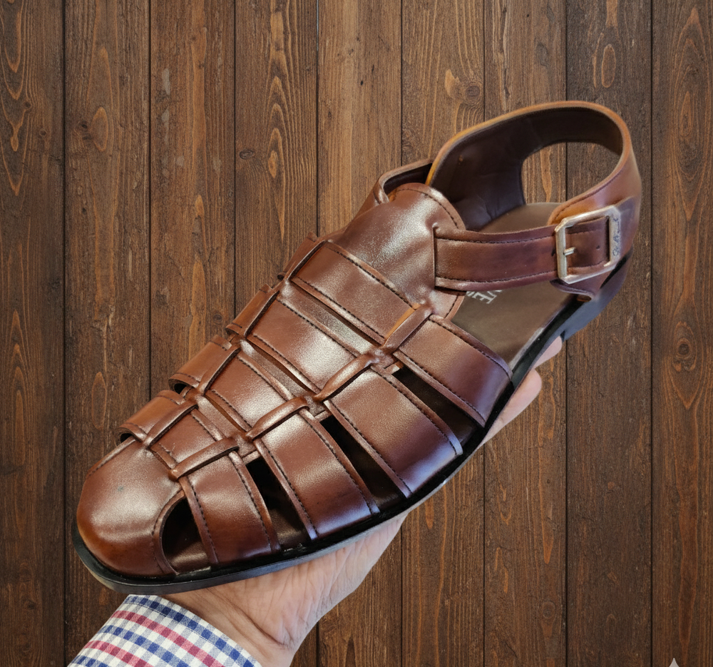 Men's Leather Fisherman Sandals Brown Summer Walking Comfort Strap Shoes NEW