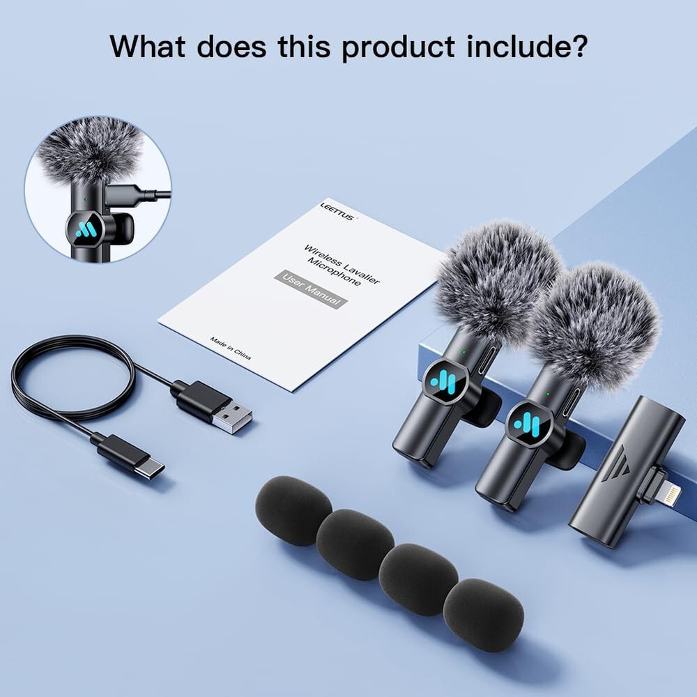 2-Pack Wireless Lavalier Microphones for iPhone iPad Video Audio Recording