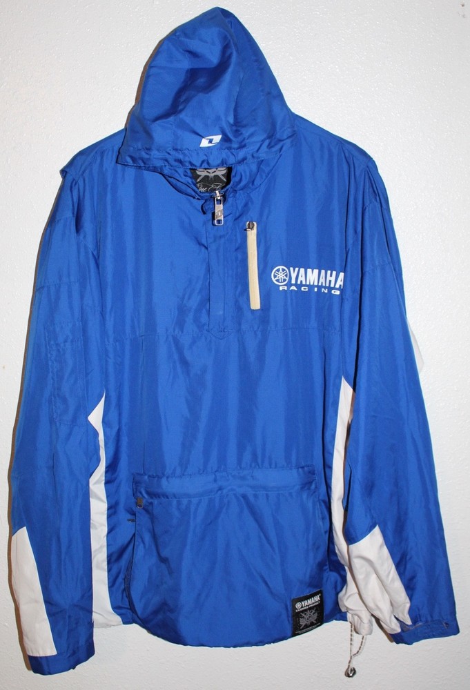Yamaha Racing Biker Moto Pullover Hooded Windbreaker 1/4 Zip Blue Jacket Sz 2XL