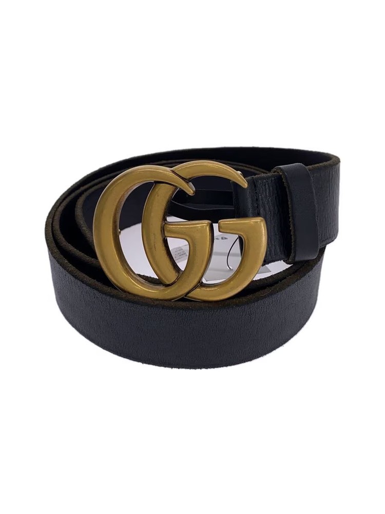 GUCCI Mens Black Leather Belt with GG Logo Buckle 406831