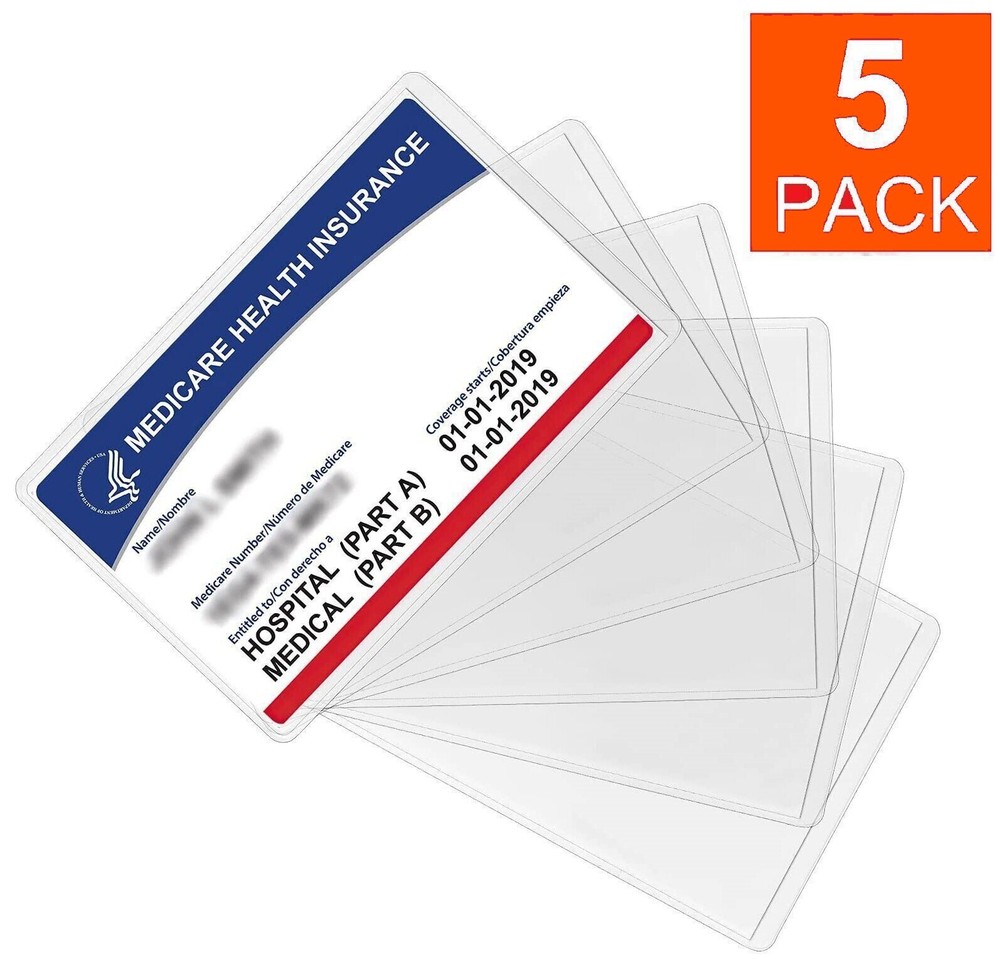 5-Pack Medicare Holder Protector Sleeves Clear PVC For Credit Card Business Card