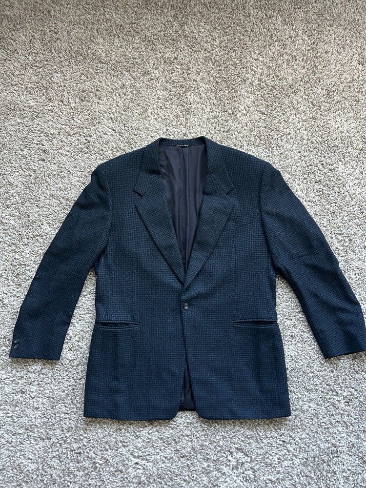 Canali Proposta Blue Houndstooth Cashmere Wool Blazer Single Button Italy Men's 54L