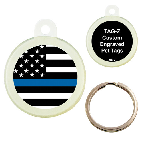 BLUE LINE FLAG - CUSTOMIZED - PET TAG - CIRCLE SHAPE - TAG-Z DOG TAGS