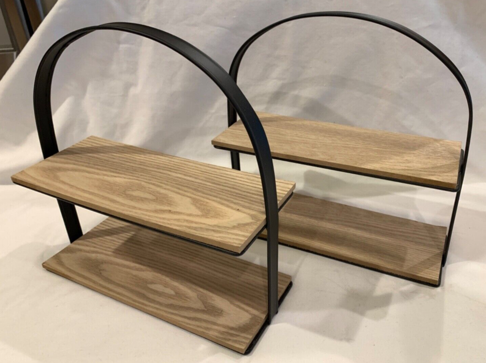 2-Tier Metal & Wood Spice Rack 10x10 Tabletop Shelf Storage