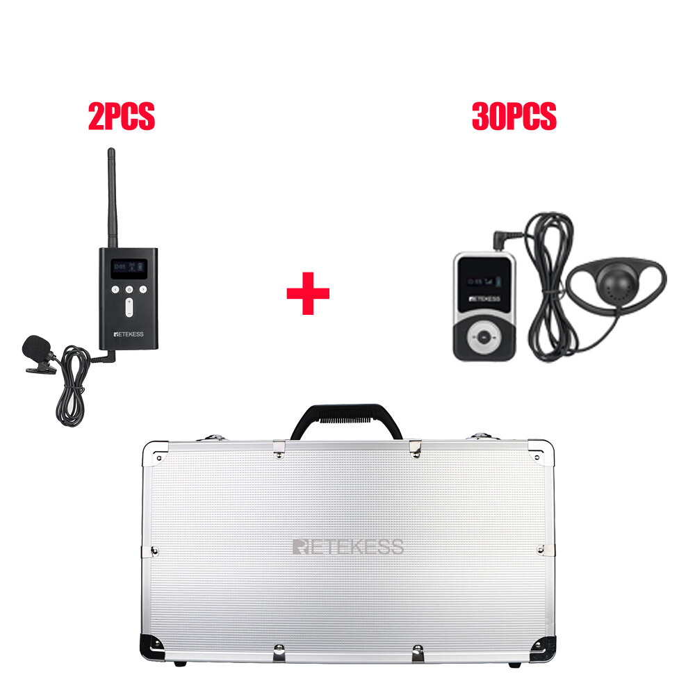Wireless Tour Guide Audio System 2 Transmitters 30 Receives Charger Case Meeting
