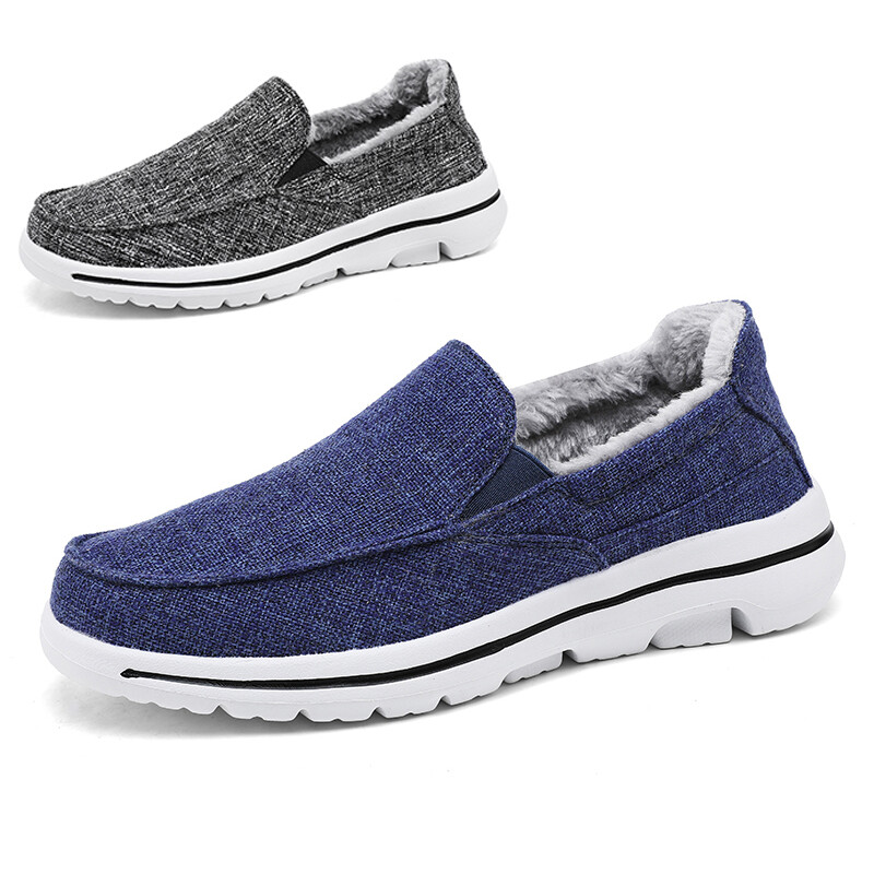 Men's Sneakers Fashion Winter Fur Lined Slip on Casual Shoes for Walking Driving