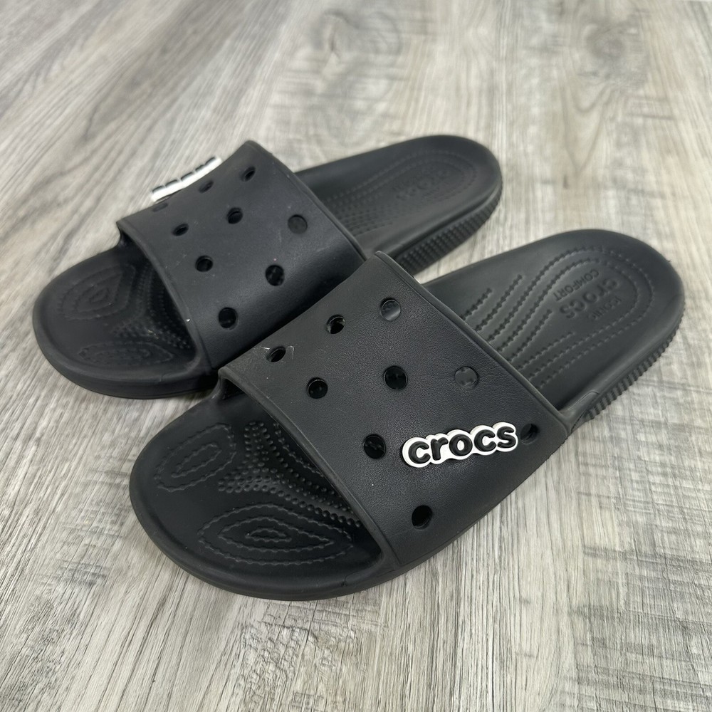 Crocs Classic Black Slides Mens 7 Womens 9 Slip On Sandals Shoes Beach Water