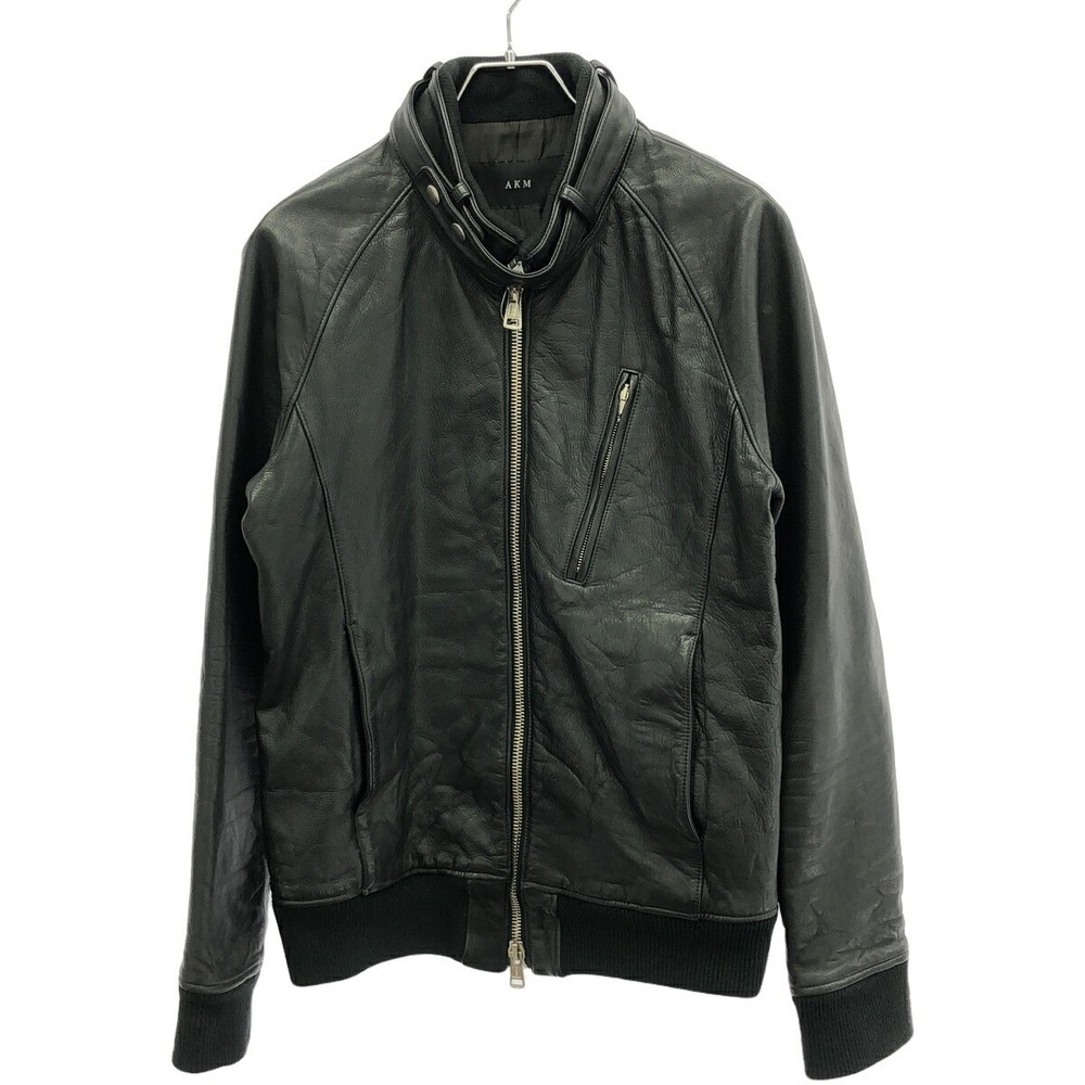Akm Wrinkle Stand Riders Collar Leather Jacket in Black Size XL