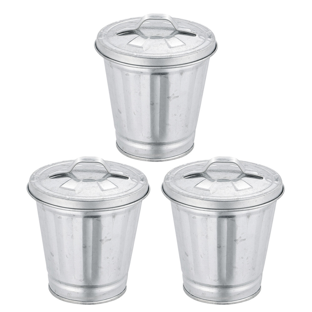 3 Pcs Desktop Trash Can Small Mini Flowerpot with Lid Office