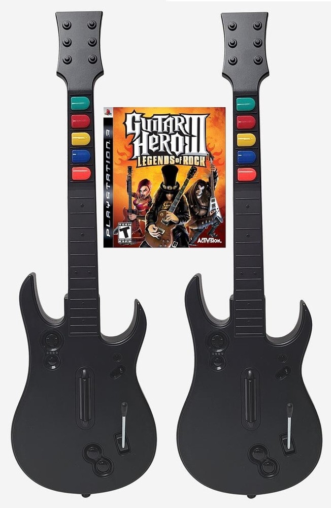 NEW PS3 Guitar Hero III 3 Game & 2x Rock Band Wireless Controller Bundle Set Kit