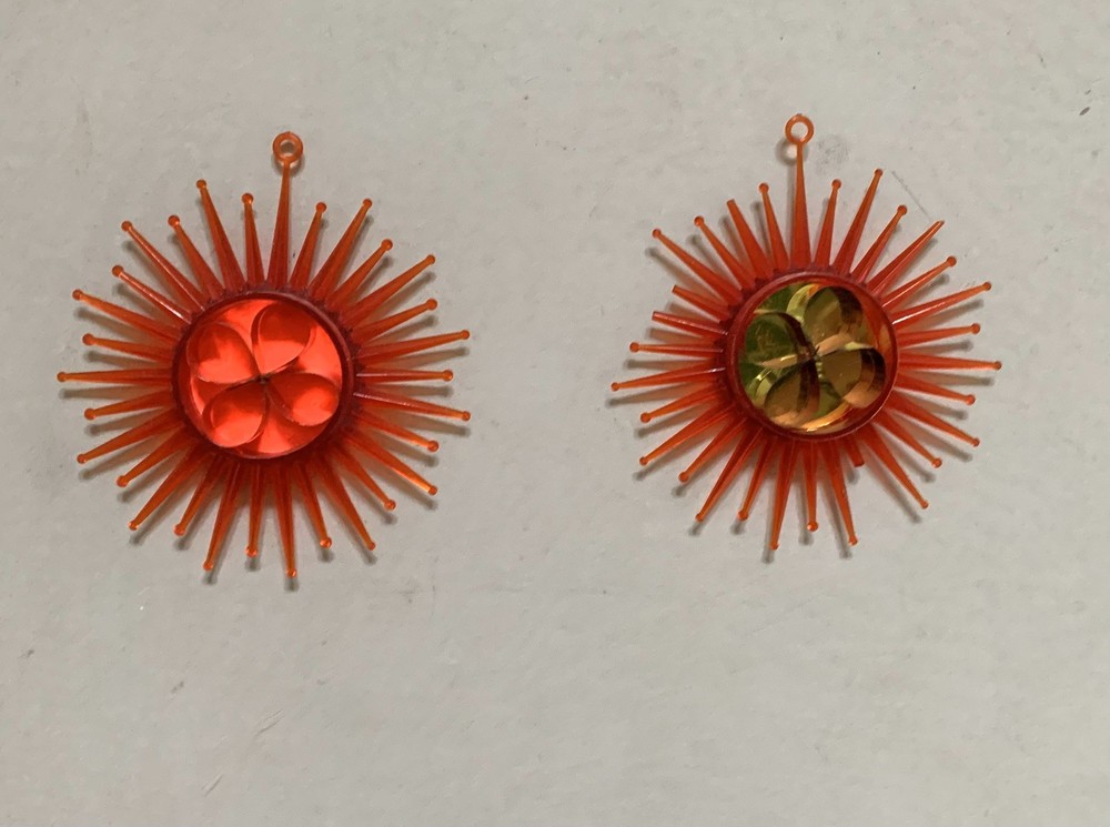 2 Vintage 60s Panaura Christmas tree Decorations plastic atomic retro starburst