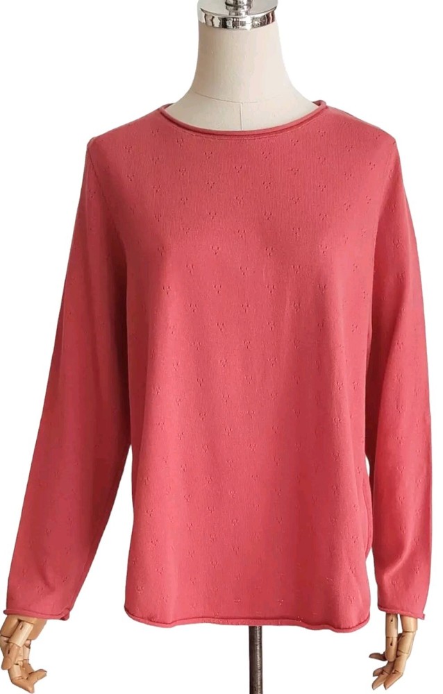 GUDRUN SJODEN Organic Cotton Sweater with Perforated Hole, Lagenlook Style, M/L